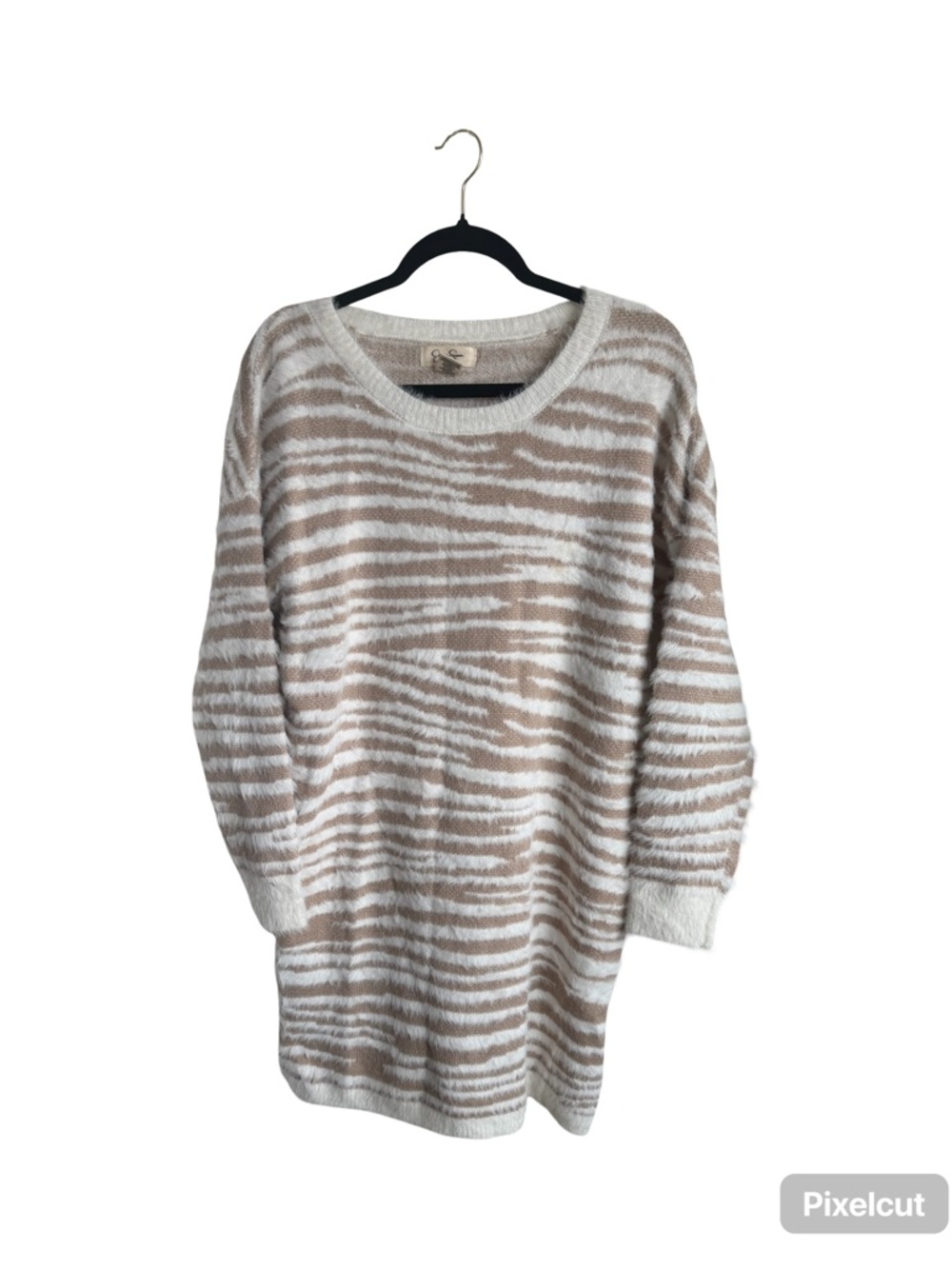 Jessica Simpson Cozy Knit Sweater Dress in Beige and White